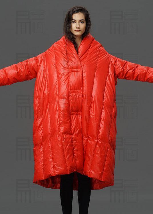 Modern Red Turtle Neck Cloak Sleeves low high design Winter Duck Down down coat - Omychic