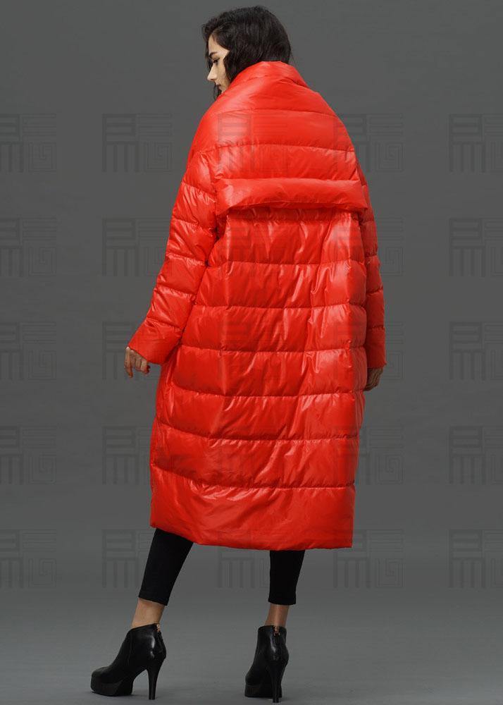 Modern Red Turtle Neck Cloak Sleeves low high design Winter Duck Down down coat - Omychic