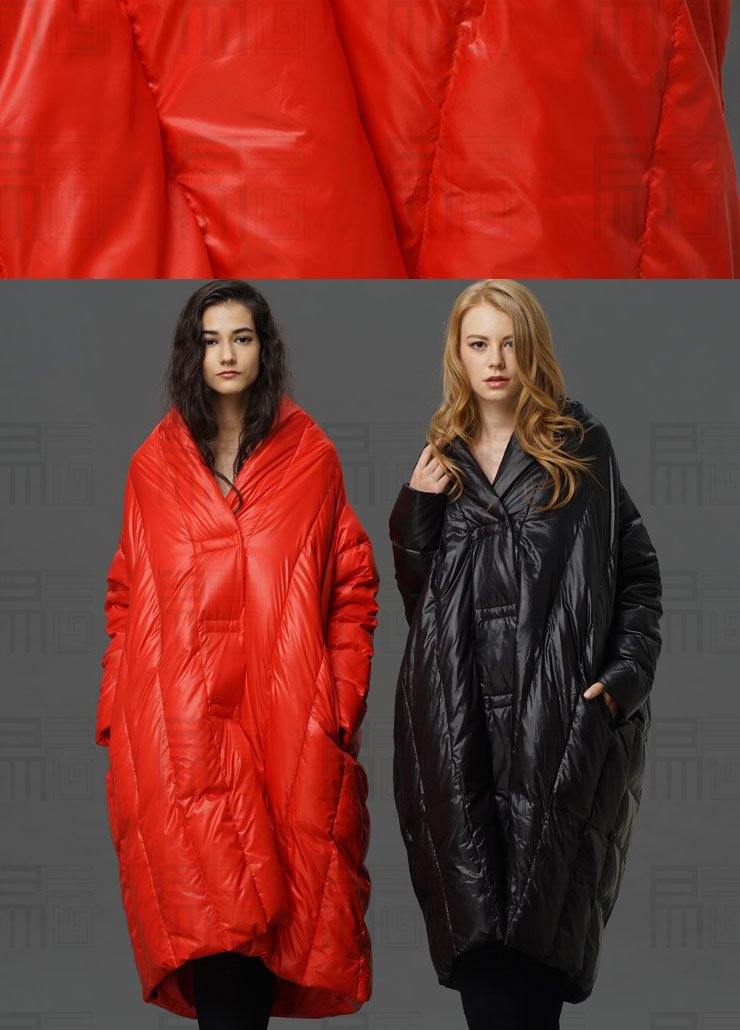 Modern Red Turtle Neck Cloak Sleeves low high design Winter Duck Down down coat - Omychic