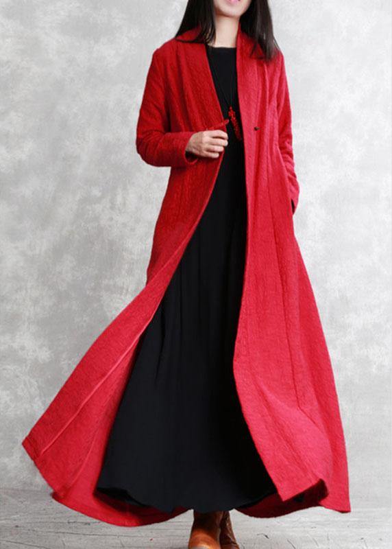 Modern Red V Neck Pockets Fall slim fit Coats Long sleeve - Omychic