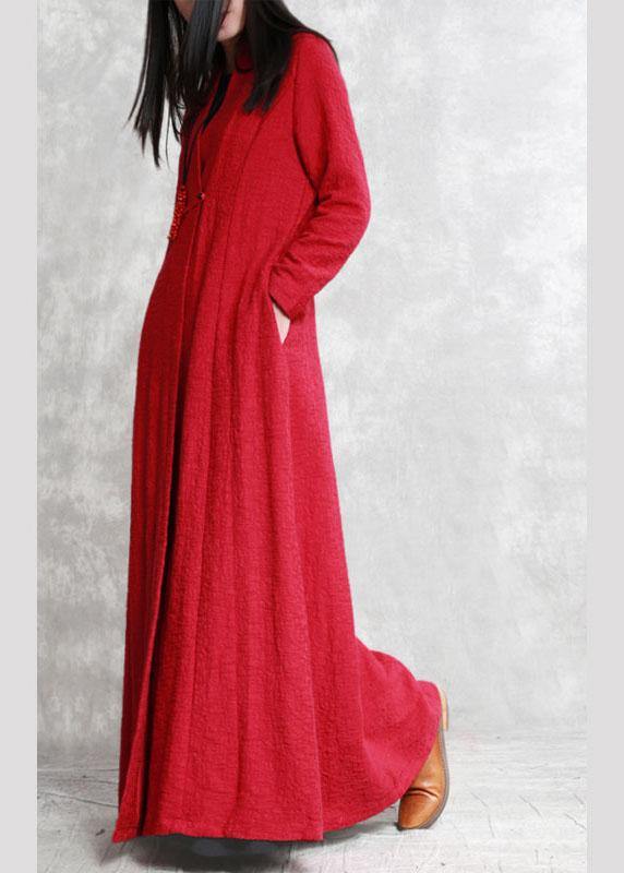 Modern Red V Neck Pockets Fall slim fit Coats Long sleeve - Omychic