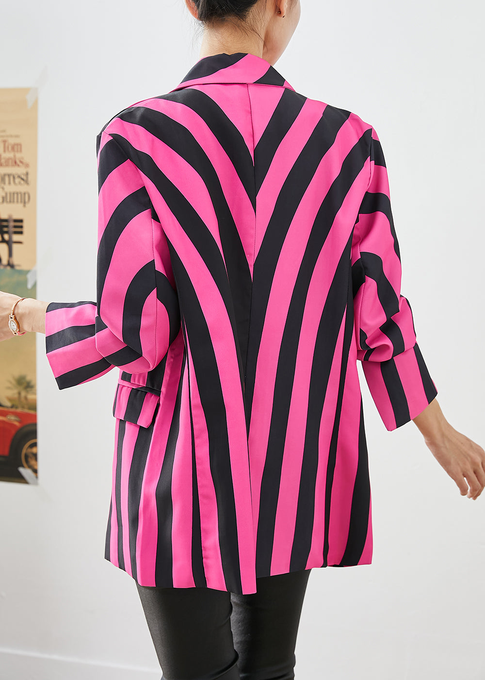 Modern Rose Lapel Zebra Pattern Striped Spandex Coat Fall