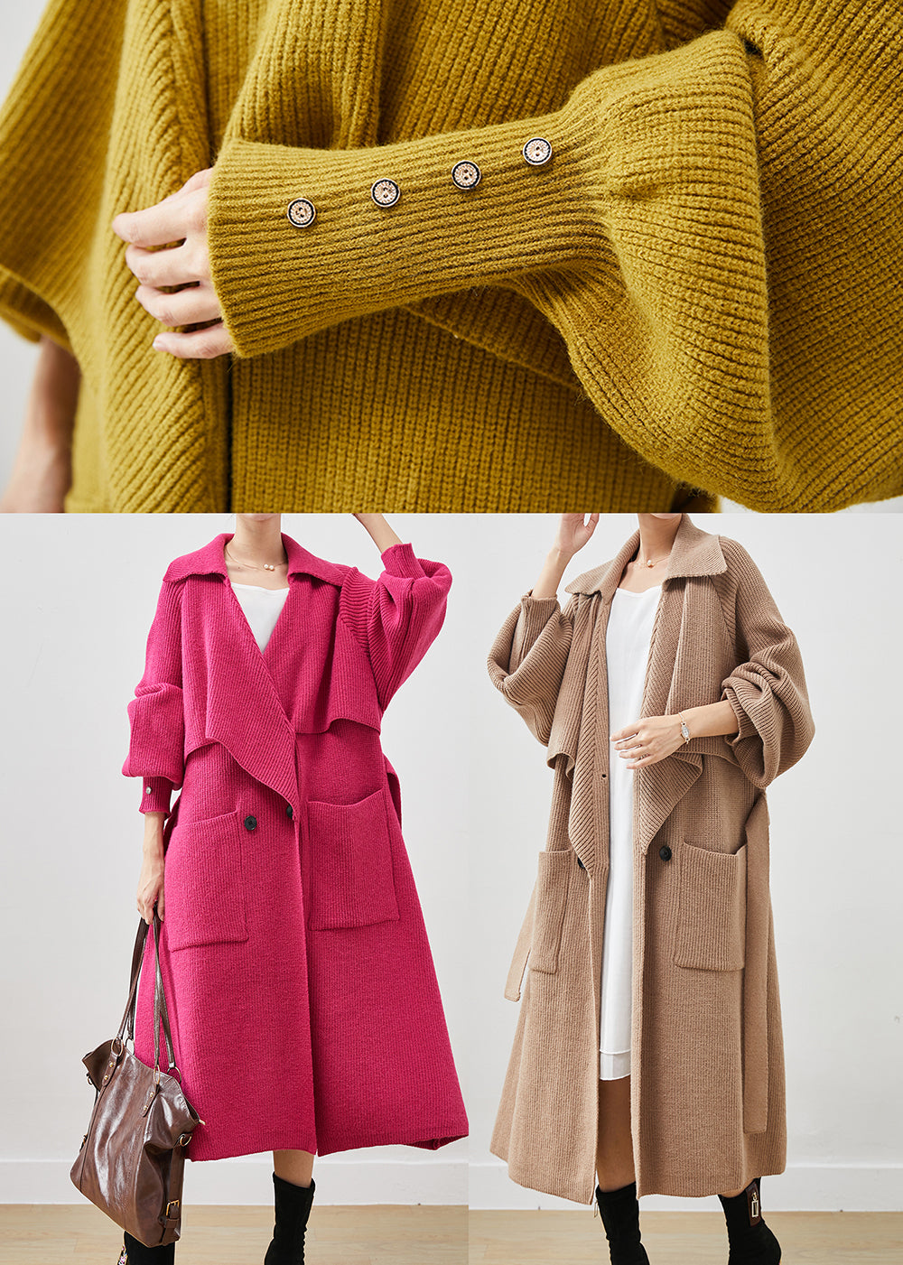 Modern Rose Oversized Pockets Knit Coat Outwear Spring