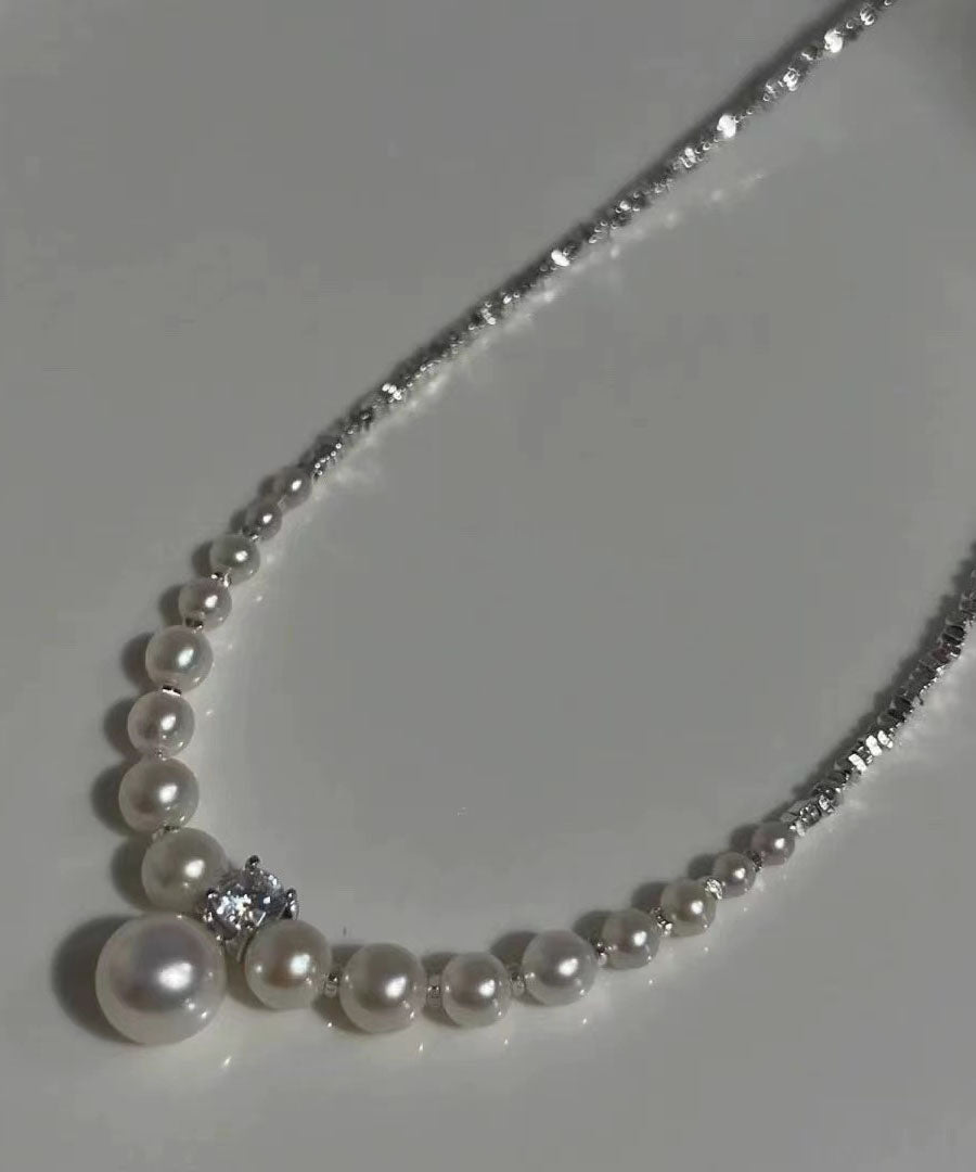 Modern Silk Sterling Silver Pearl Pendant Necklace