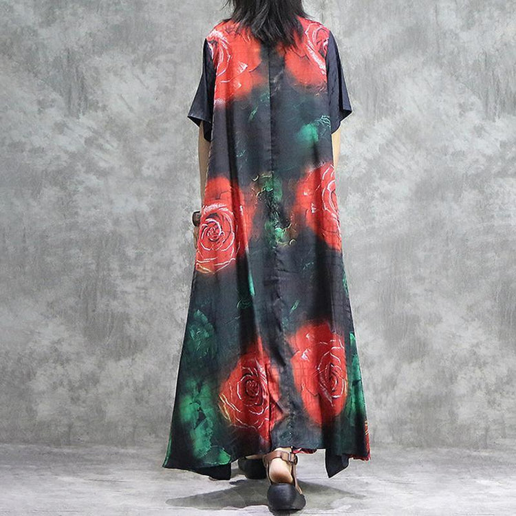 Modern Tunics Casual Summer Loose Red Floral Printed Chinese Cheongsam Dress - Omychic
