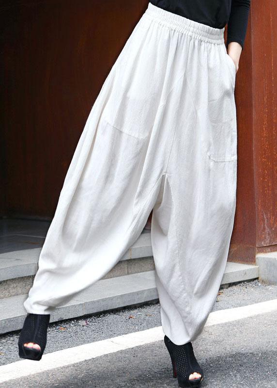 Modern White Elastic Waist Pockets asymmetrical design Spring Pants - Omychic