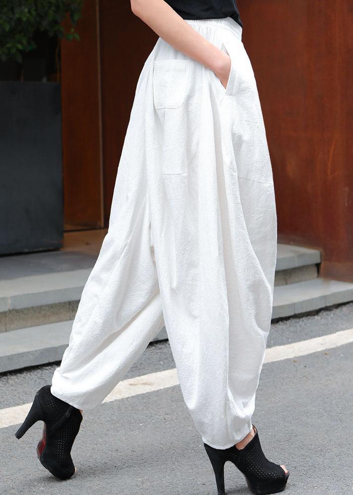 Modern White Elastic Waist Pockets asymmetrical design Spring Pants - Omychic