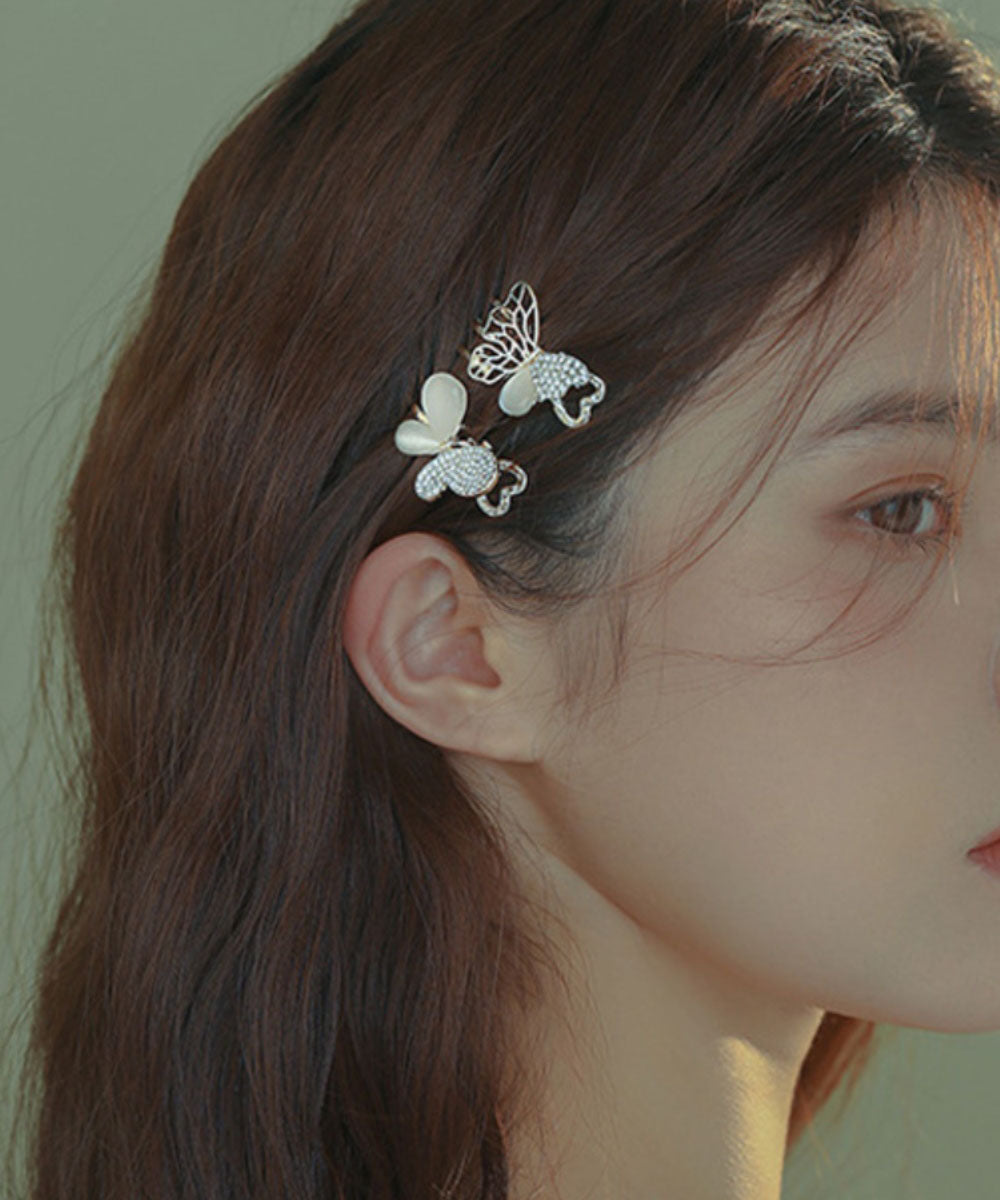 Modern White Hollow Out Butterfly Alloy Zircon Hairpin