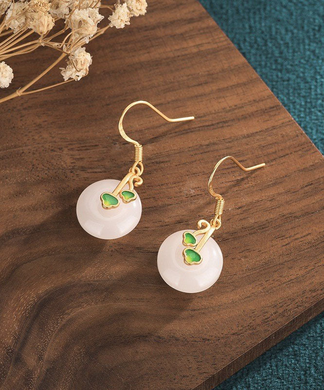 Modern White Jade Cloisonne Enamel Drop Earrings