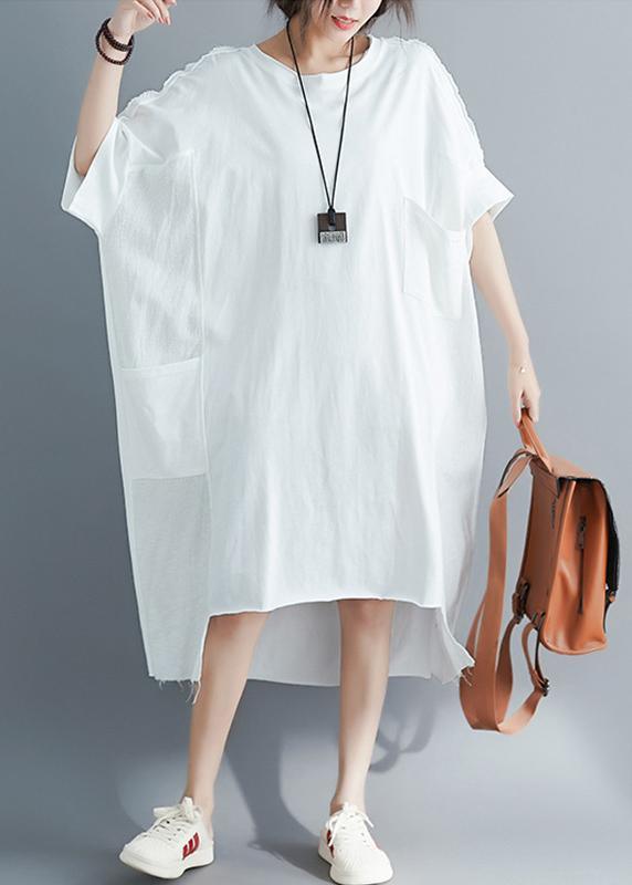 Modern White Low High Design Cotton Linen Summer Robe Dresses - Omychic