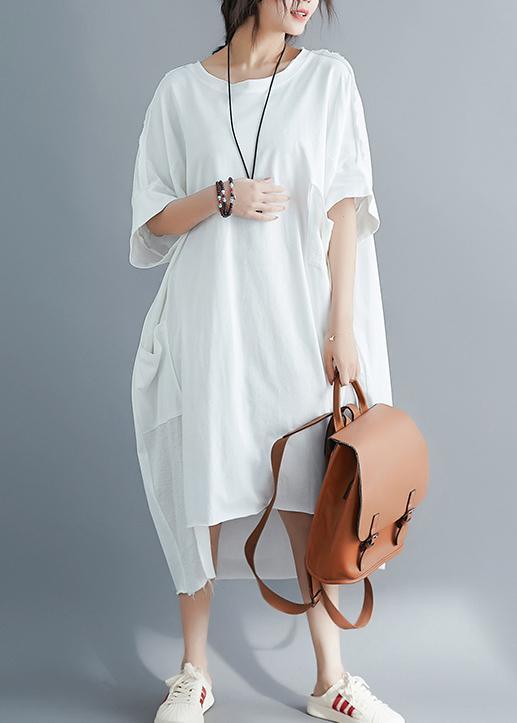 Modern White Low High Design Cotton Linen Summer Robe Dresses - Omychic