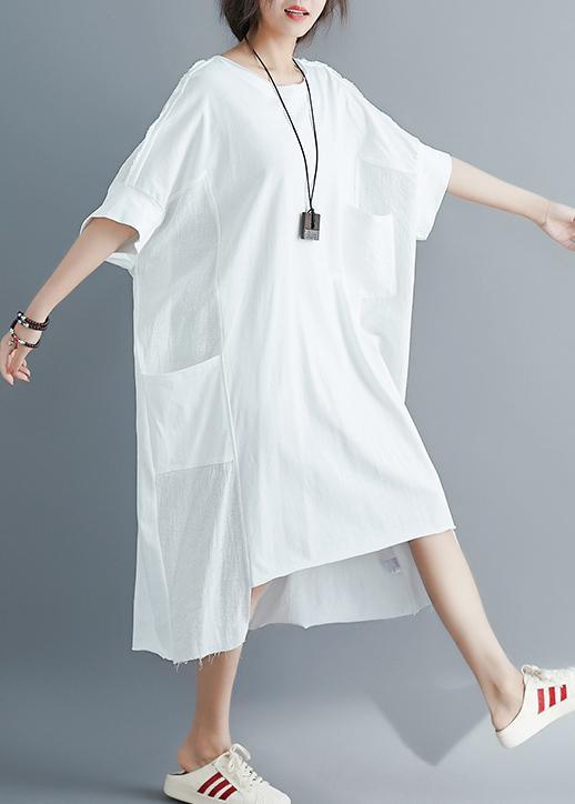 Modern White Low High Design Cotton Linen Summer Robe Dresses - Omychic