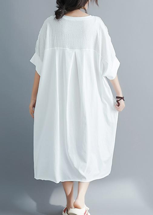 Modern White Low High Design Cotton Linen Summer Robe Dresses - Omychic