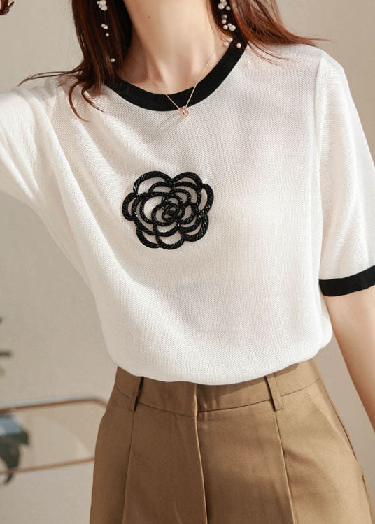 Modern White O Neck Patchwork Knit T Shirt Summer