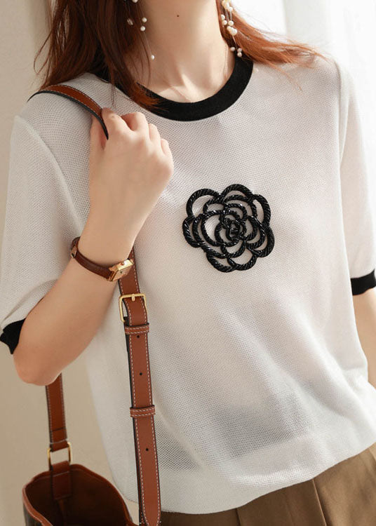 Modern White O Neck Patchwork Knit T Shirt Summer