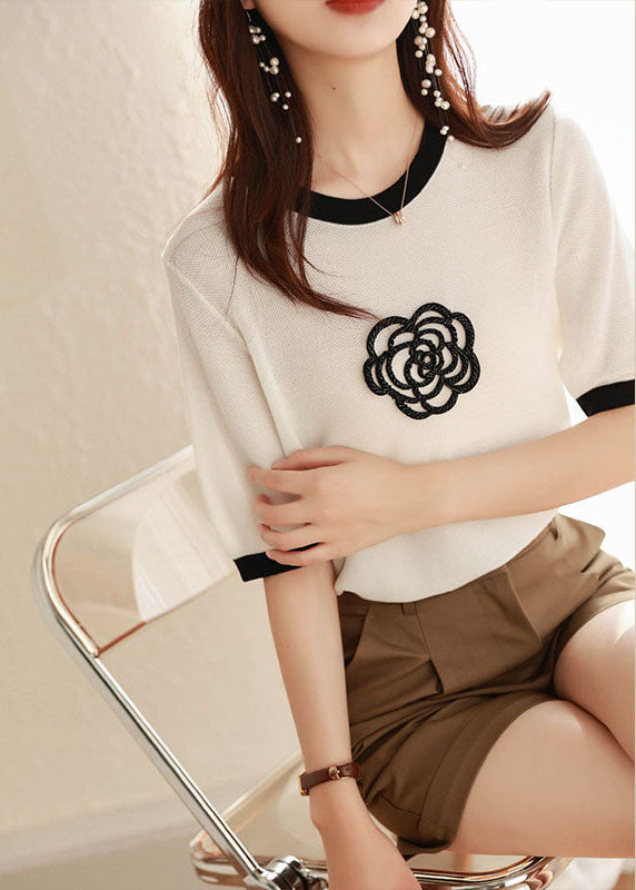 Modern White O Neck Patchwork Knit T Shirt Summer