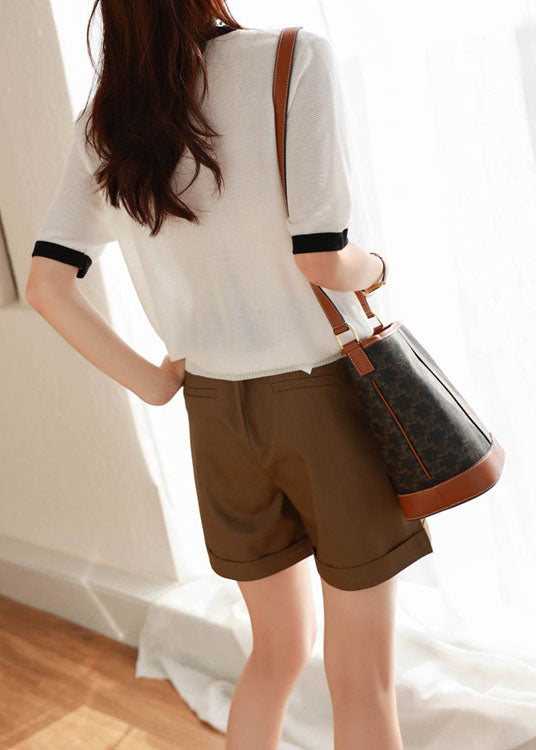 Modern White O Neck Patchwork Knit T Shirt Summer