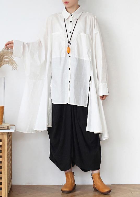 Modern White Peter Pan Collar asymmetrical design Cotton Spring Shirts - Omychic