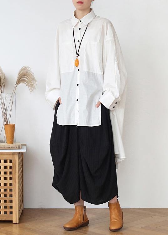 Modern White Peter Pan Collar asymmetrical design Cotton Spring Shirts - Omychic