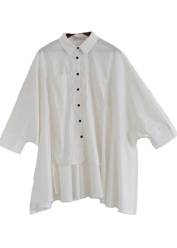 Modern White Peter Pan Collar asymmetrical design Cotton Spring Shirts - Omychic