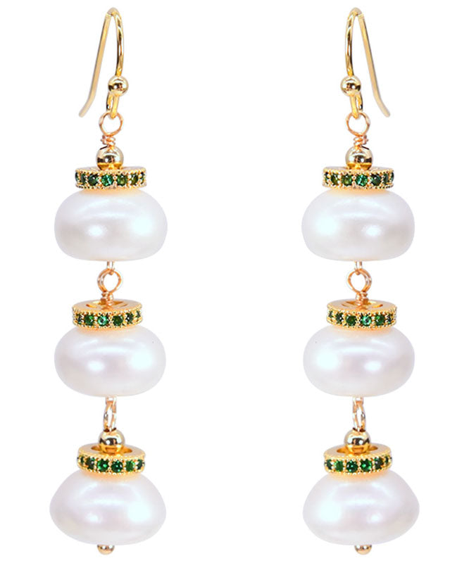 Modern White Sterling Silver Overgild Pearl Lantern Drop Earrings