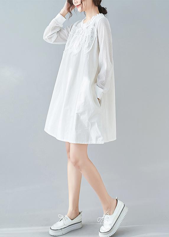 Modern White Tunics O Neck Patchwork Lace Dresses - Omychic