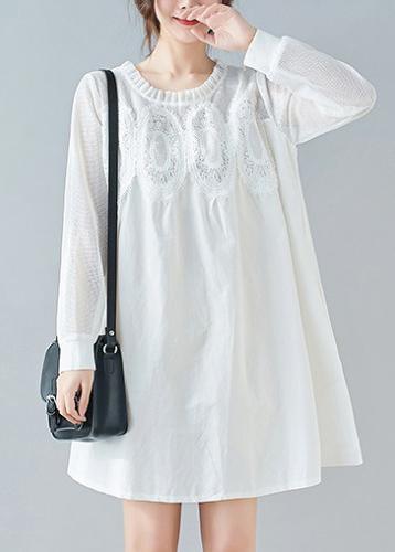 Modern White Tunics O Neck Patchwork Lace Dresses - Omychic