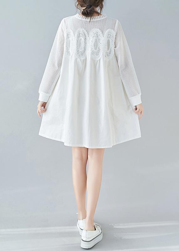 Modern White Tunics O Neck Patchwork Lace Dresses - Omychic