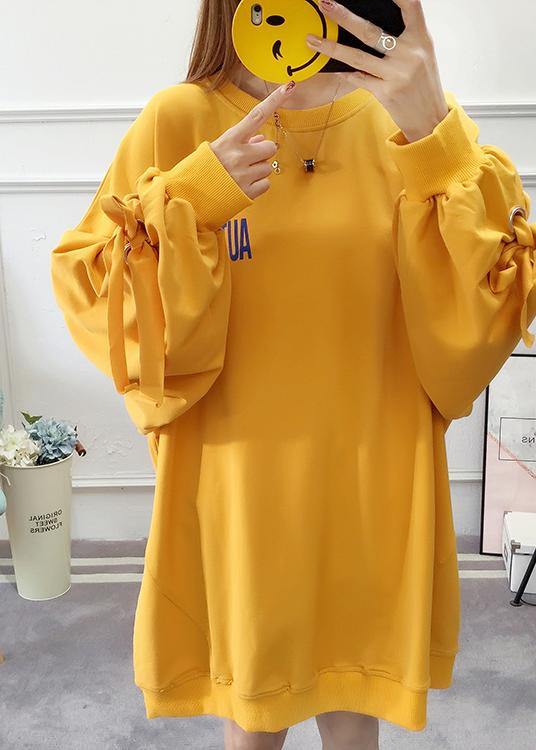 Modern Yellow Cotton Tunics Drawstring Art Spring Dresses - Omychic