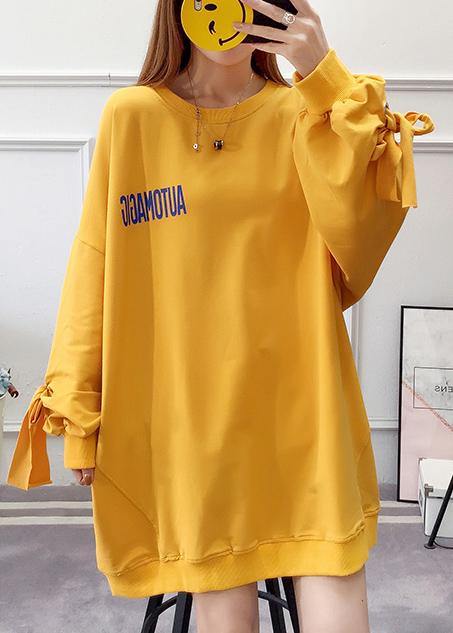 Modern Yellow Cotton Tunics Drawstring Art Spring Dresses - Omychic