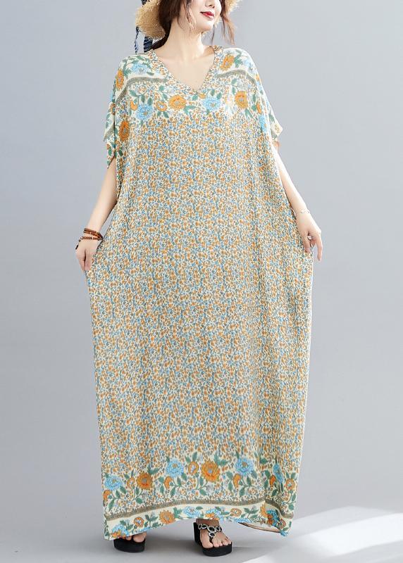 Modern Yellow Print Cotton Sleeveless Summer Robe - Omychic