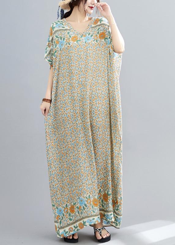 Modern Yellow Print Cotton Sleeveless Summer Robe - Omychic