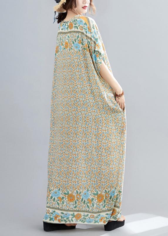 Modern Yellow Print Cotton Sleeveless Summer Robe - Omychic