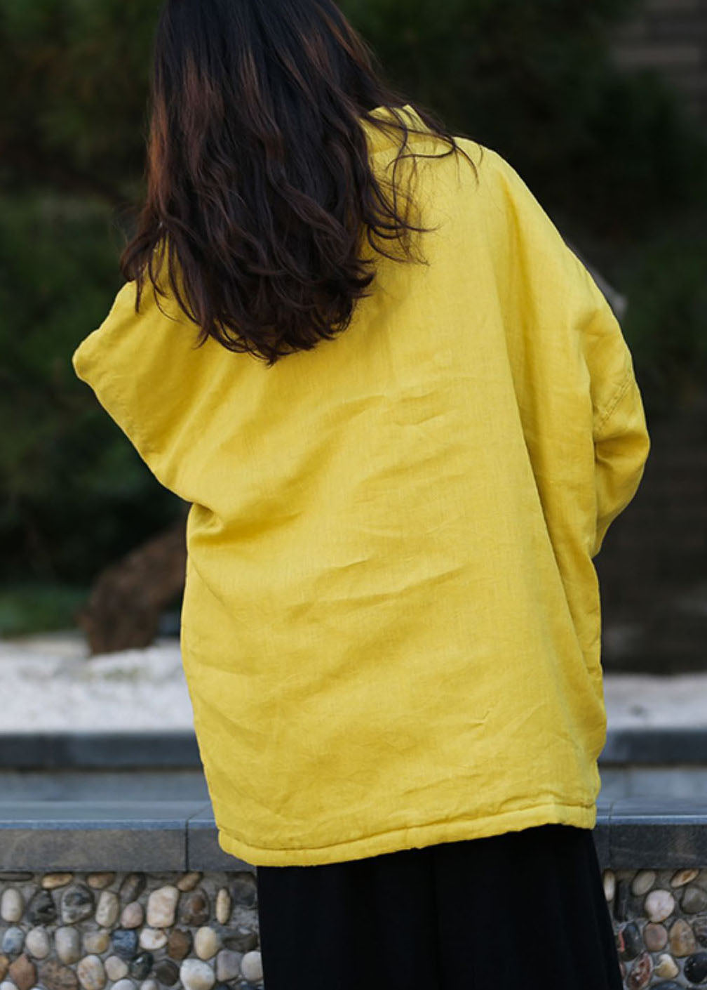 Modern Yellow Stand Collar Oversized Fine Cotton Filled Coats Winter