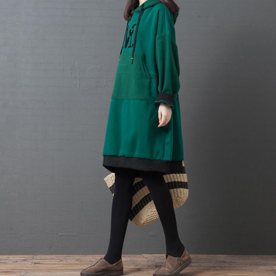 Modern alphabet hooded Cotton Tunics pattern green Dress - Omychic