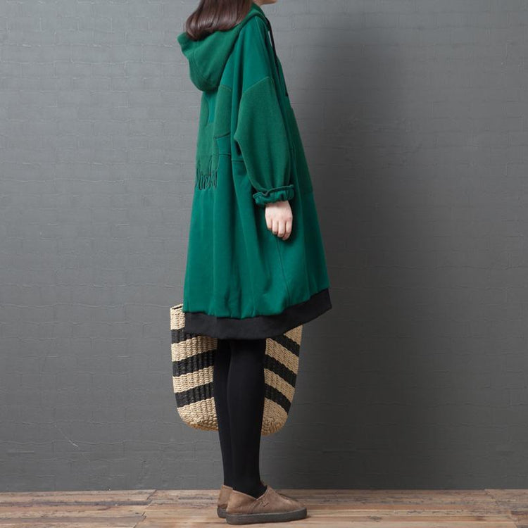 Modern alphabet hooded Cotton Tunics pattern green Dress - Omychic