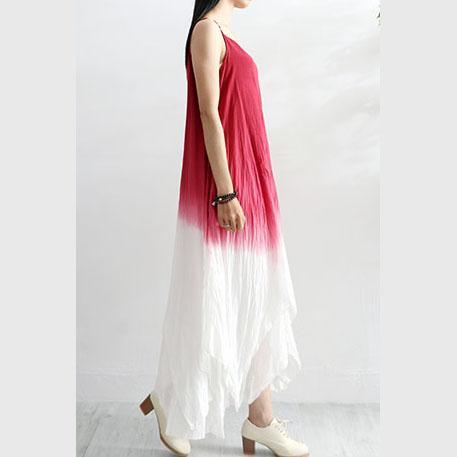 Modern asymmetric Gradient color linen dresses Inspiration red sleeveless Dresses summer - Omychic
