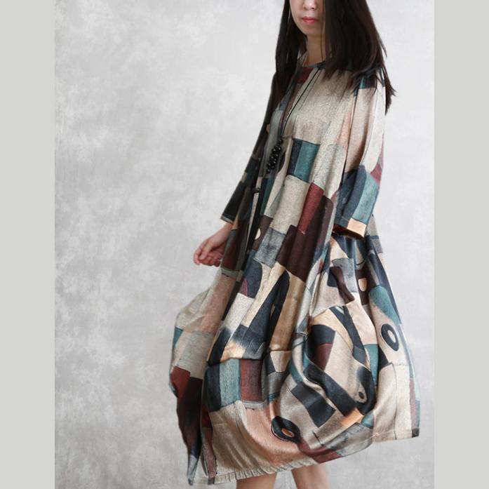 Modern asymmetric cotton clothes top quality blue prints long Dresses - Omychic