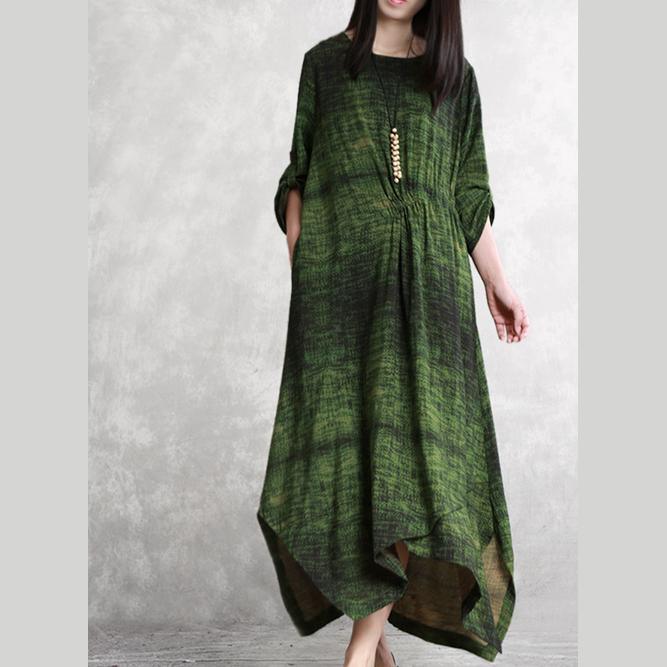 Modern asymmetric hem linen Robes 18th Century Runway green A Line Dress summer - Omychic