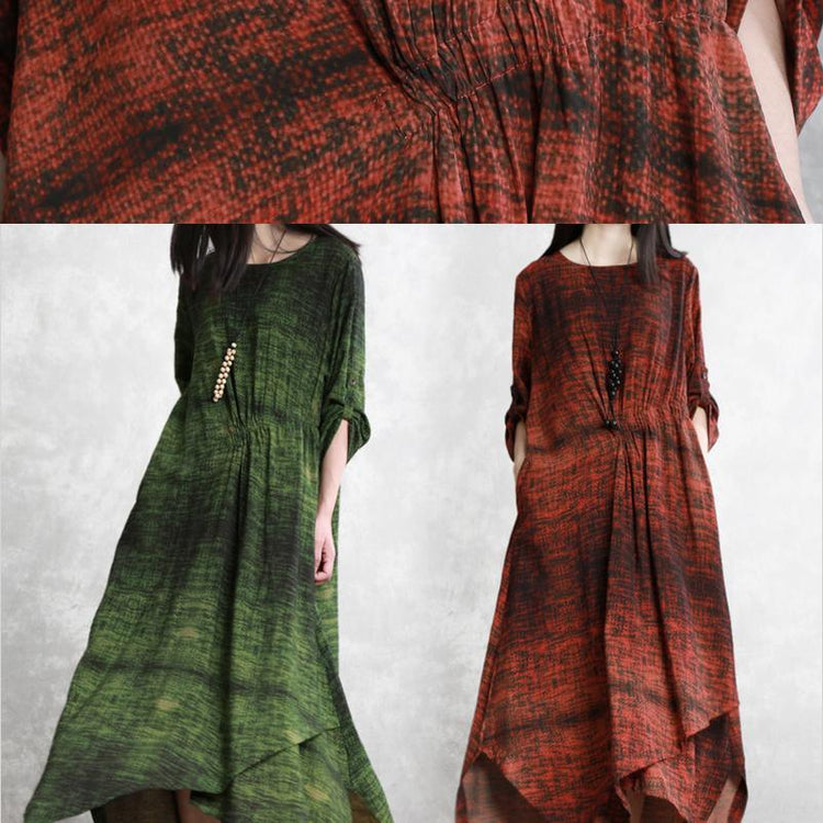 Modern asymmetric hem linen Robes 18th Century Runway green A Line Dress summer - Omychic