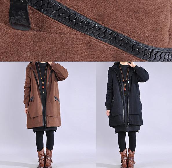 Modern black Fine Coats Women Wardrobes hooded zippered outwear - Omychic