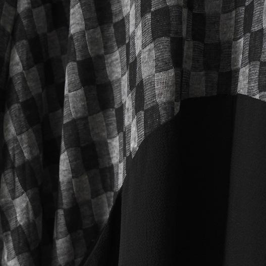 Modern Black Plaid Cotton Blended Kaftans Fine Shirts Wide Leg Pants Two Pieces - Omychic