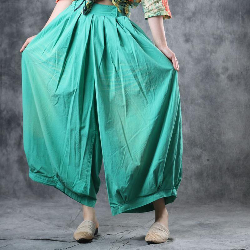 Modern clothes Fitted Summer Cotton Elastic Waist Ankle-Length Wide Leg Pants - Omychic