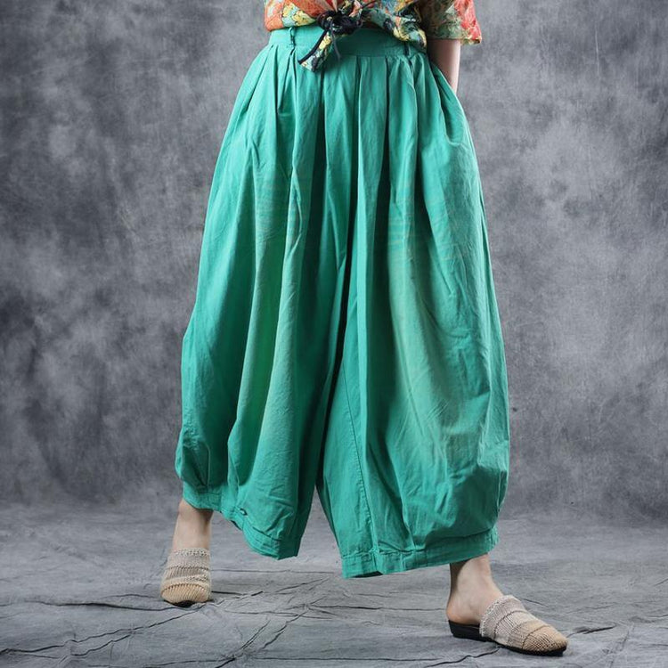 Modern clothes Fitted Summer Cotton Elastic Waist Ankle-Length Wide Leg Pants - Omychic