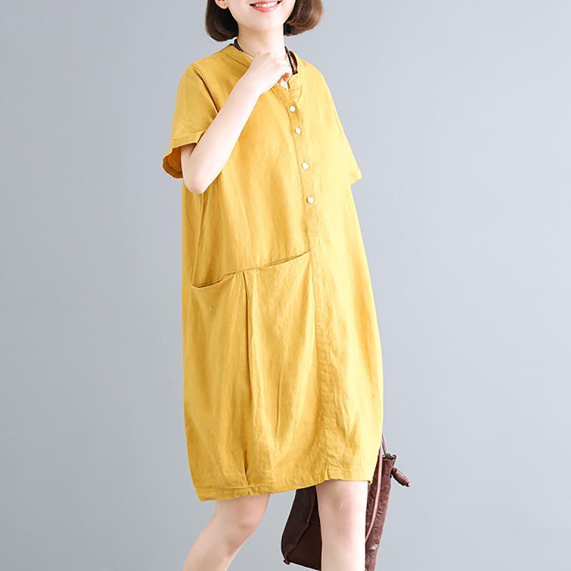 Modern cotton clothes Women Korea Short Sleeve Women Solid Summer Loose Dress - Omychic