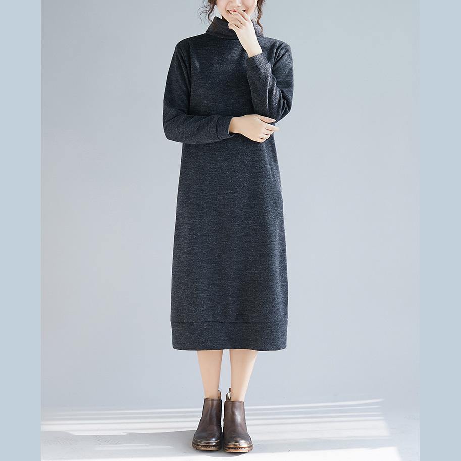 Modern dark gray cotton clothes For Women plus size Fashion Ideas o neck loose spring Dresses - Omychic