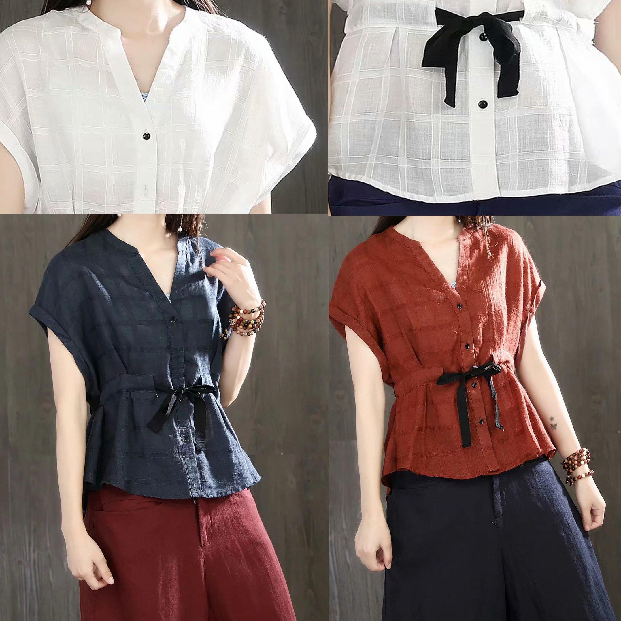 Modern drawstring waist cotton linen clothes For Women Caramel cotton blouses summer - Omychic