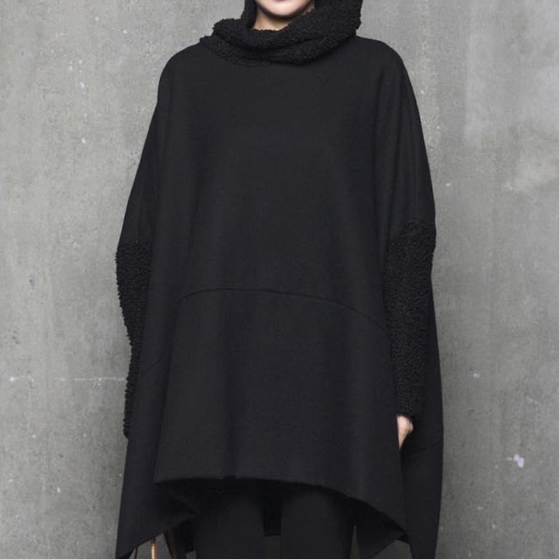 Modern high neck Cotton side open wool outfit Shape black warm Dress - Omychic