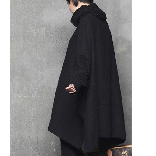 Modern high neck Cotton side open wool outfit Shape black warm Dress - Omychic