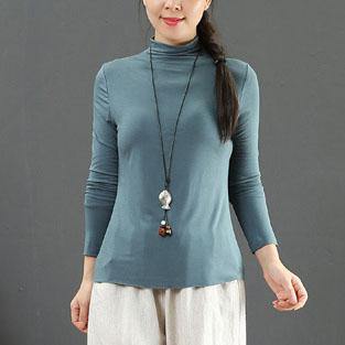 Modern high neck slim tunic pattern Work blue top fall - Omychic